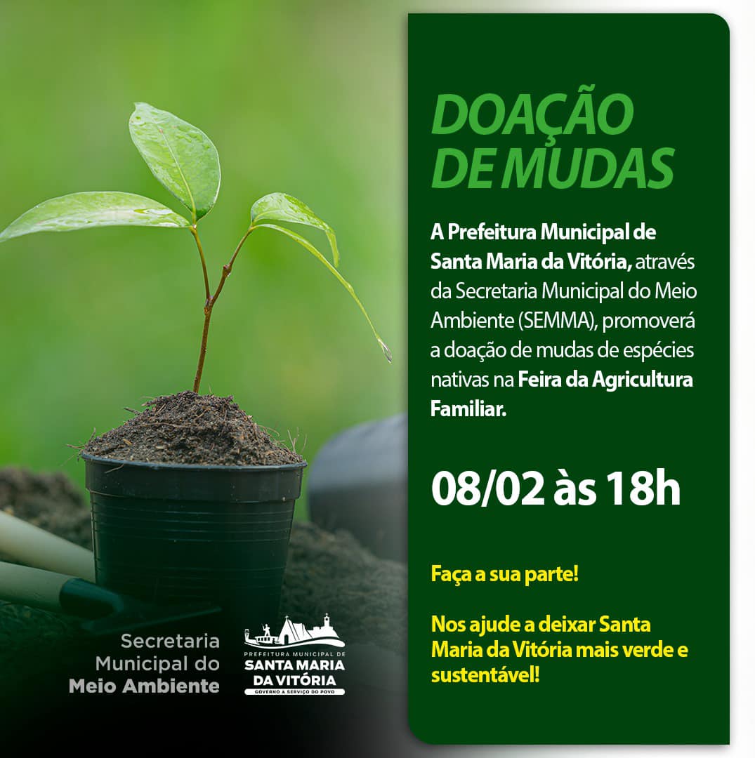 Hoje, durante a Feira de Agricultura Familiar, a Secretaria de Meio Ambiente estará distribuindo gratuitamente 800 mudas de plantas