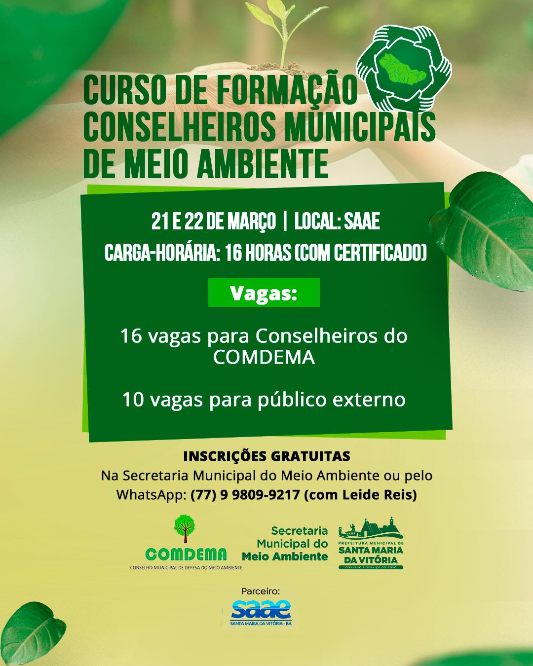 Inscreva-se no Curso de Formação para Conselheiros Municipais de Meio Ambiente e esteja preparado para defender políticas sustentáveis em nossa comunidade.