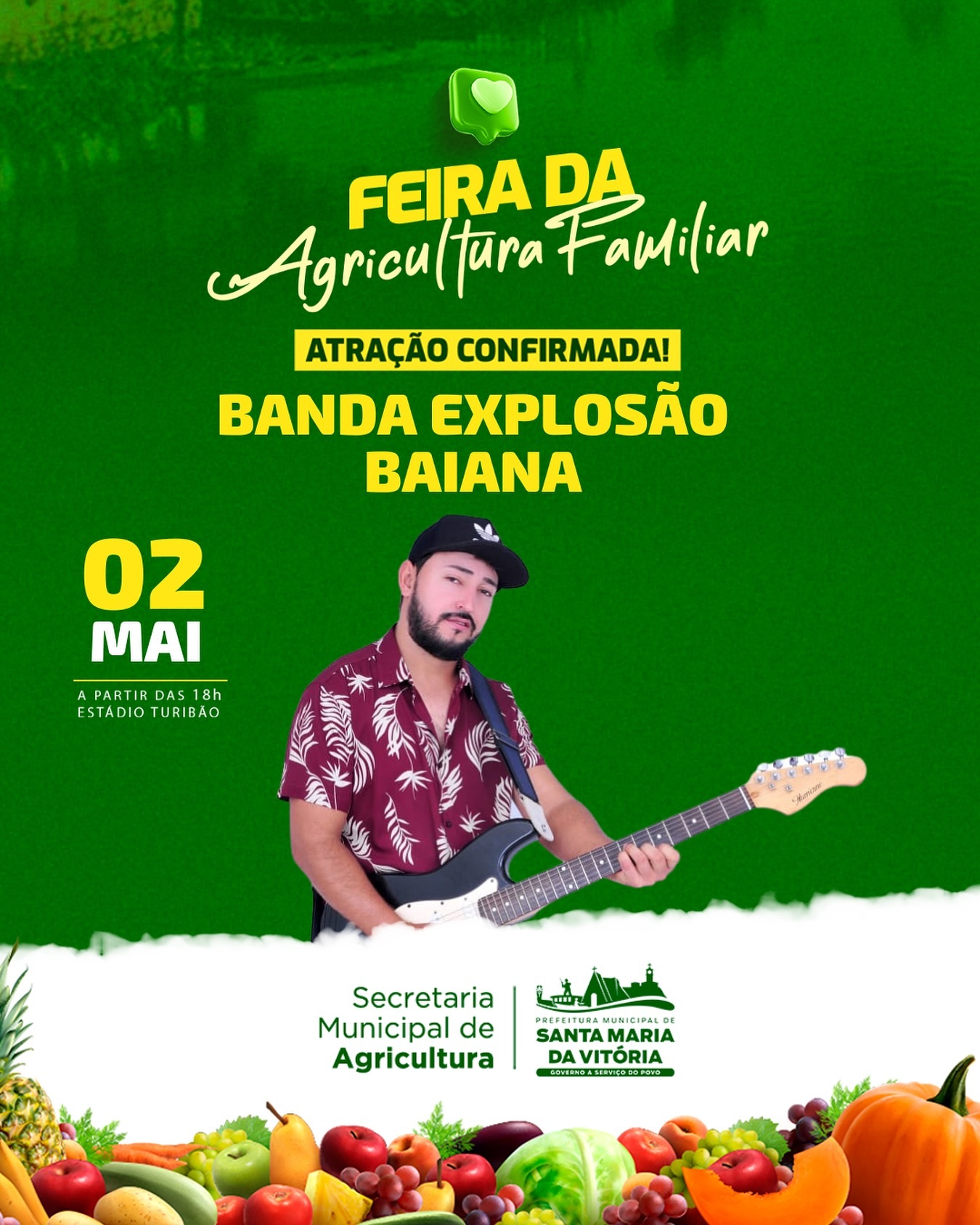 Hoje é dia de aproveitar a música boa e os produtos frescos na Feira de Agricultura Familiar de Santa Maria da Vitória!