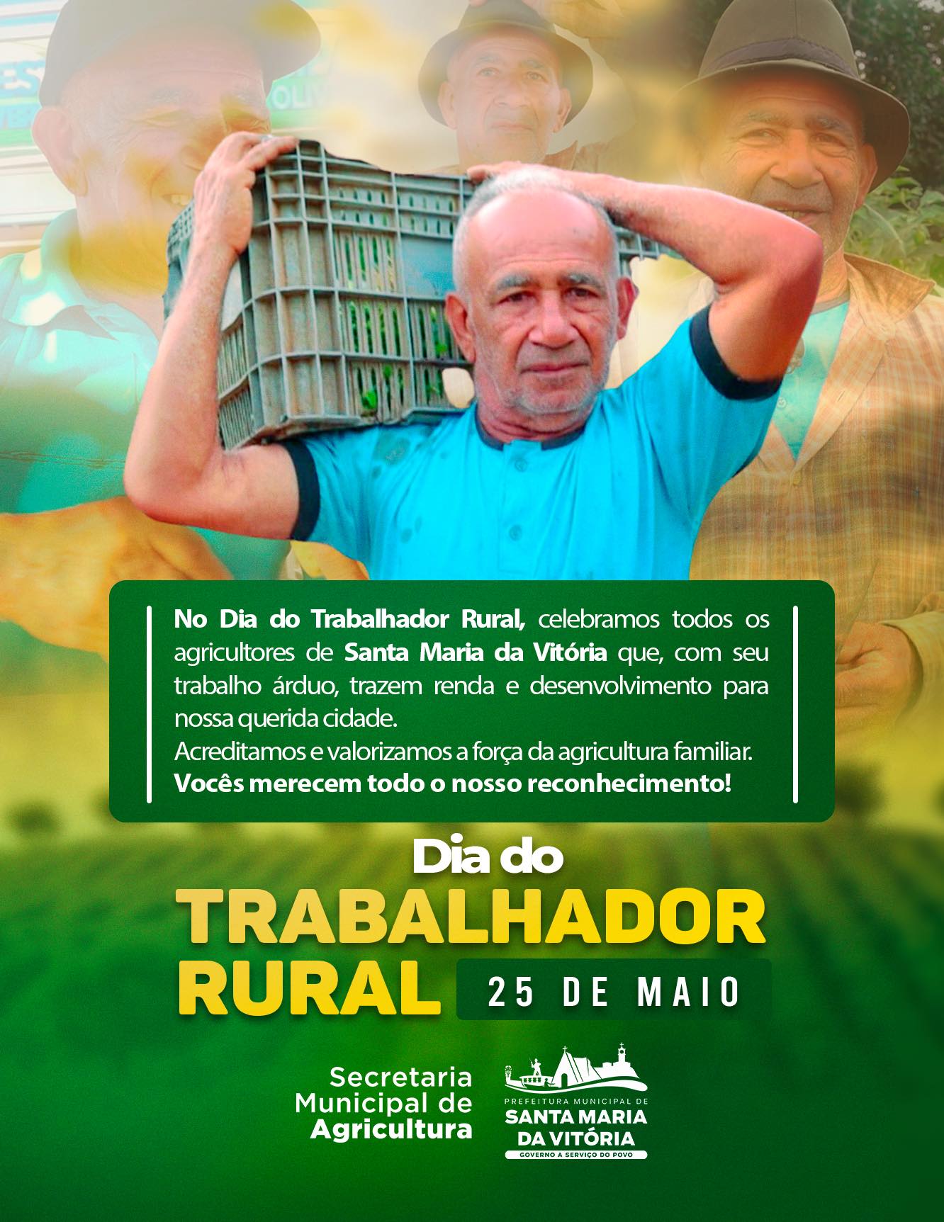 Hoje celebramos o dia dos trabalhadores rurais de Santa Maria da Vitória, que com o seu trabalho árduo trazem renda e desenvolvimento para o nosso município.