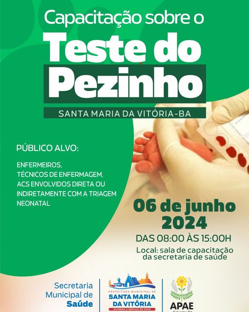 Vem aí mais uma capacitação direcionada a enfermeiros e técnicos de enfermagem, com foco no Teste do Pezinho. 