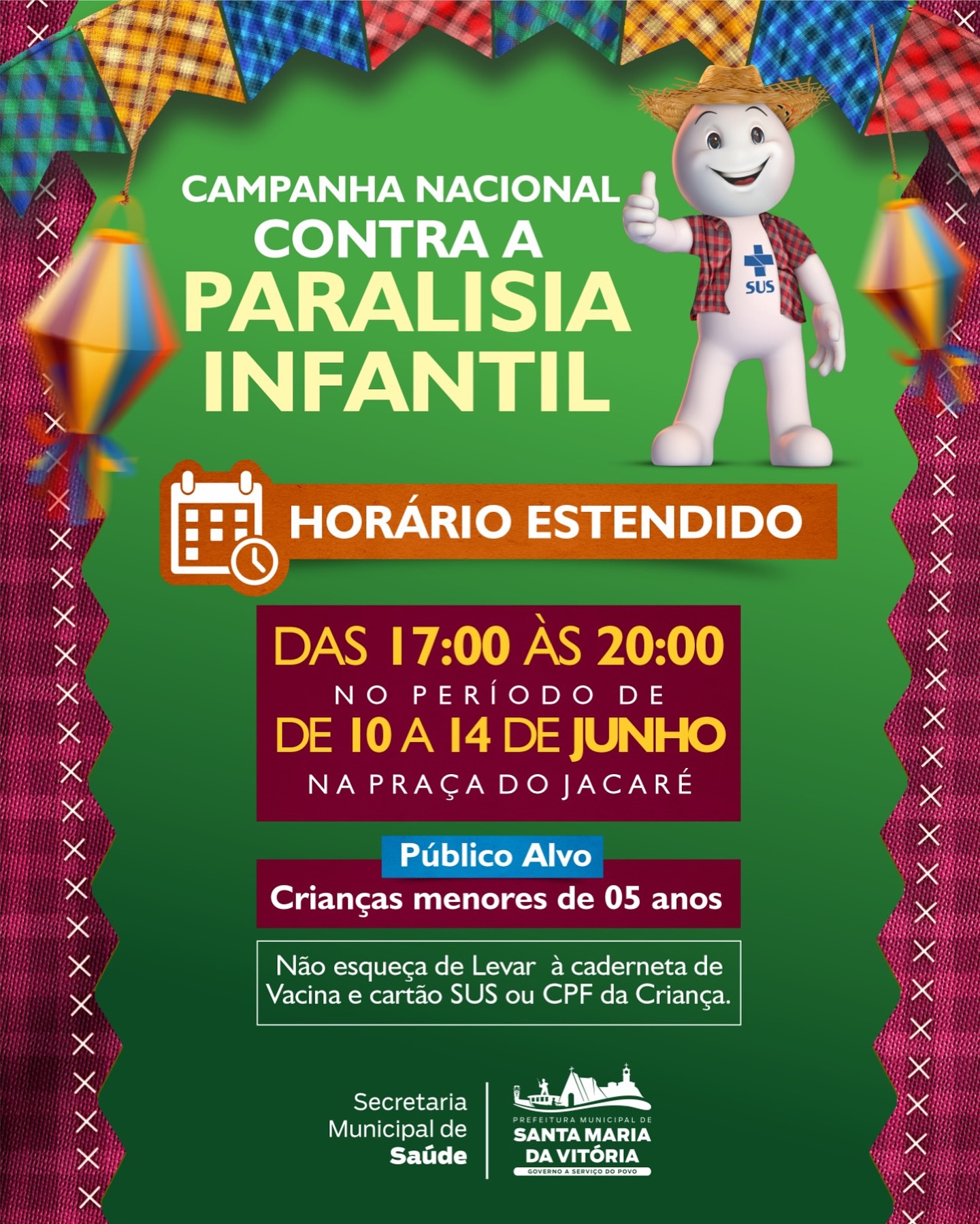 Atenção para o horário estendido de vacinação na Praça do Jacaré!