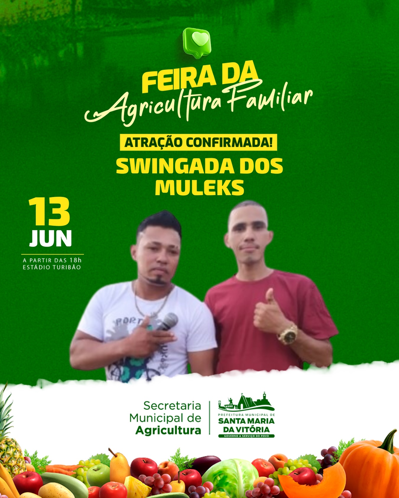 Nesta quinta-feira, dia 13 de junho, teremos mais uma Feira da Agricultura Familiar de Santa Maria da Vitória!