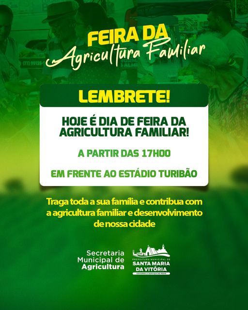 Passando para te lembrar que a partir da 17h, temos um encontro marcado na nossa Feirinha de Agricultura Familiar!