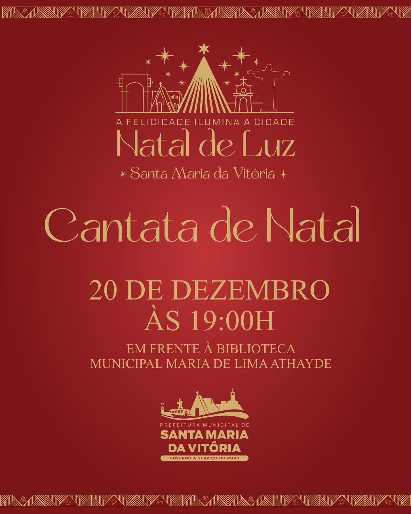Venha celebrar conosco na Cantata de Natal, dia 20 de dezembro, às 19h, em frente à Biblioteca Professora Maria de Lima Athayde.