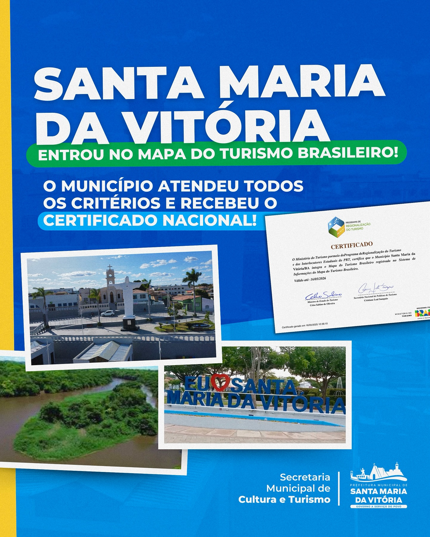 Santa Maria da Vitória agora está no Mapa do Turismo Brasileiro!