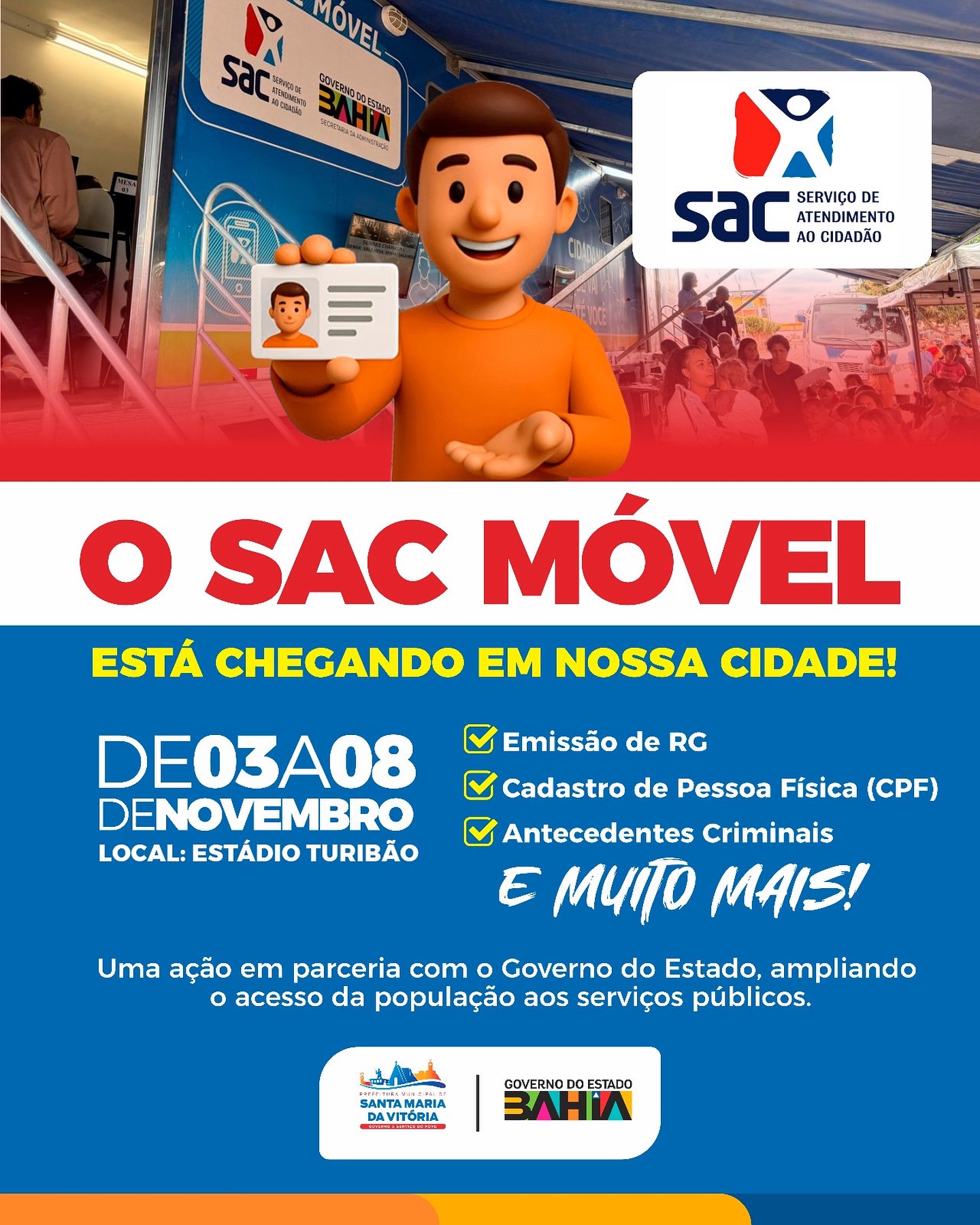 De 03 a 08 de novembro, no Estádio Turibão, a população poderá ter acesso a diversos serviços essenciais