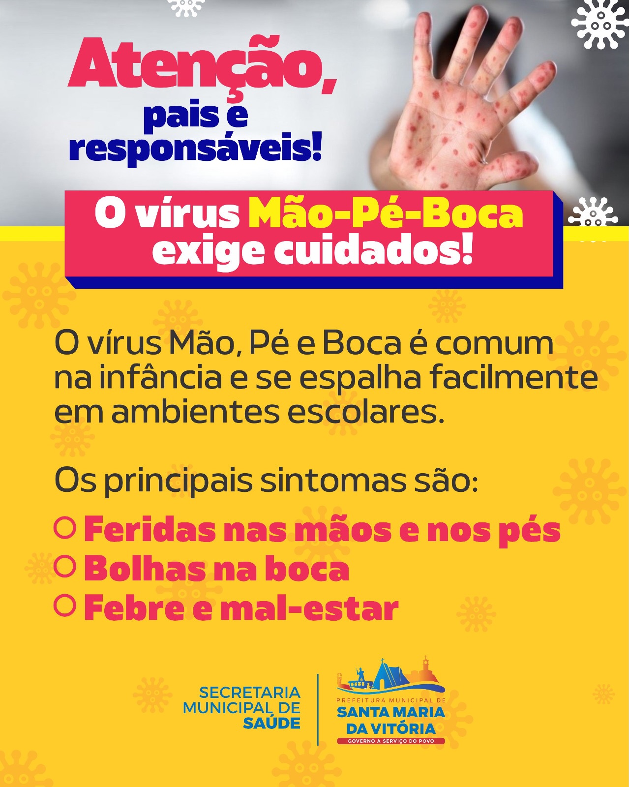 O vírus Mão, Pé e Boca tem circulado com maior frequência entre crianças, e os cuidados precisam ser redobrados 