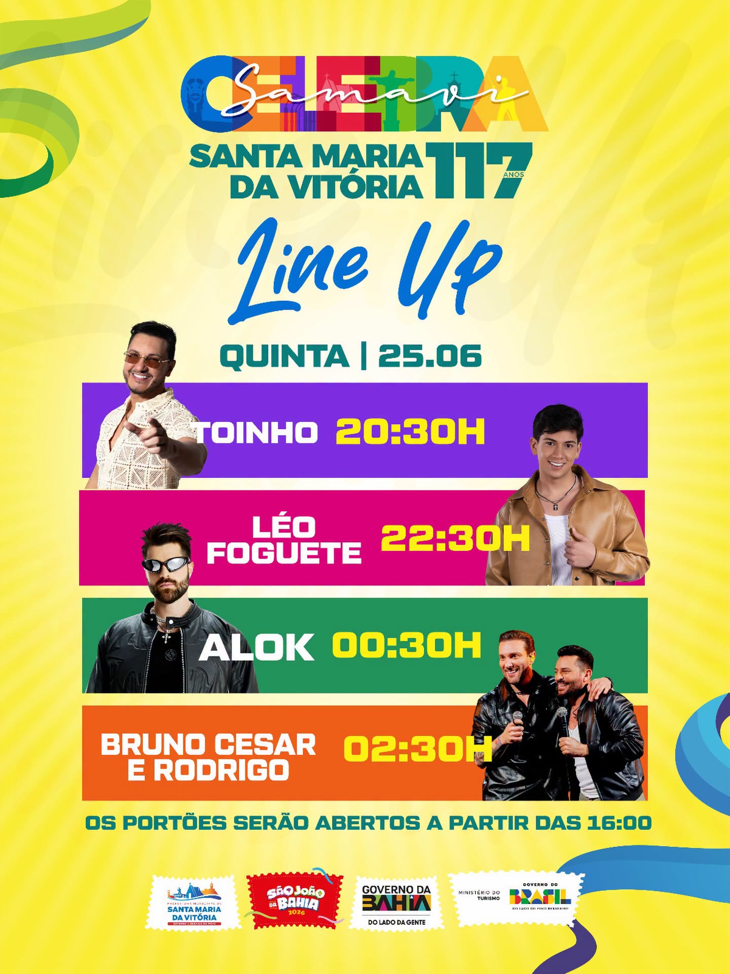Confira os horários dos shows desta quinta-feira e programe-se para não perder nenhum momento dessa grande festa!
