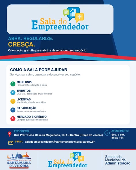 A Prefeitura de Santa Maria da Vitória segue facilitando o acesso da população e dos empreendedores a serviços importantes, orientação e oportunidades.